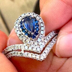 Cubic Zirconia Sapphire Sterling Silver Ring